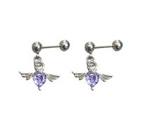 Orecchini a forma di cuore con ali d'angelo, in acciaio inox, gioielli per il corpo, accessori per occasioni casual o formali, gioielli in acciaio inox chirurgico, Misura unica, come descritto, come
