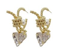 Orecchini a forma di cuore con perla e diamante, spigoloso stile irregolare, versatile per ogni occasione, per le donne