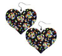 Orecchini a forma di cuore con stampa a forma di cuore per la consapevolezza dell'autismo, eleganti e leggeri, pendenti per donne e ragazze, taglia unica, in pelle, senza pietre preziose