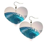 Orecchini a forma di cuore con stampa a onde blu e cartoni animati, accessori da donna leggeri, perfetti per feste e San Valentino.