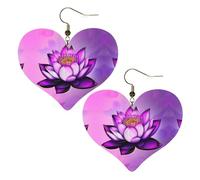 Orecchini a forma di cuore con stampa di loto viola, accessori leggeri da donna, perfetti per feste e San Valentino.