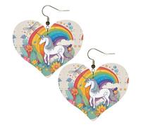 Orecchini a forma di cuore con stampa di unicorni, accessori da donna leggeri, perfetti per feste e San Valentino.