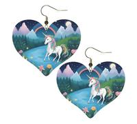 Orecchini a forma di cuore con stampa di unicorni, leggeri, accessori da donna perfetti per feste e San Valentino.