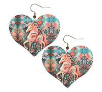 Orecchini a forma di cuore con stampa di unicorni rosa, accessori leggeri da donna, perfetti per feste e San Valentino.