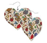Orecchini a forma di cuore da donna, alla moda, con elementi in stile tatuaggio vintage, collage, in pelle, alla moda, senza nichel, per feste di compleanno, accessori decorativi