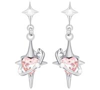 Orecchini a forma di cuore e stella, pendenti con pietre preziose con design a cerchio, lega e zircone, perle finte, perni anallergici in argento, dimensioni 4 x 1,5 cm, ideali per abbigliamento