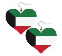 Orecchini a forma di cuore in pelle con bandiera del Kuwait, alla moda, da donna, per balli di nozze, accessori per uso quotidiano, Misura unica, Pelle sintetica