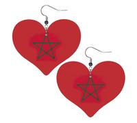 Orecchini a forma di cuore in pelle con bandiera del Marocco, alla moda, da donna, per matrimoni, balli quotidiani, accessori da indossare, Misura unica, Pelle sintetica