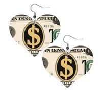 Orecchini a forma di cuore in pelle con ciondolo a forma di simbolo del dollaro, eleganti e belli, leggeri, per donne e ragazze, Misura unica, Pelle