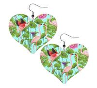 Orecchini a forma di cuore in pelle con fenicottero e fiori d'amore, alla moda, da donna, per matrimoni, balli quotidiani, Misura unica, Pelle sintetica