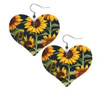 Orecchini a forma di cuore in pelle con fiore selvatico girasole moda donna danza matrimonio accessori per uso quotidiano, Misura unica, Pelle sintetica