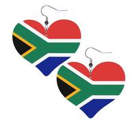 Orecchini a forma di cuore in pelle con stampa bandiera del Sud Africa, eleganti e leggeri, per donne e ragazze, taglia unica, in pelle, senza pietre preziose