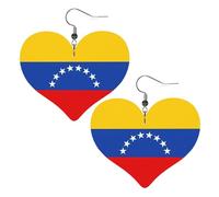 Orecchini a forma di cuore in pelle con stampa bandiera del Venezuela, eleganti e leggeri, per donne e ragazze, taglia unica, in pelle, senza pietre preziose