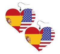 Orecchini a forma di cuore in pelle con stampa bandiera della Spagna americana, eleganti e leggeri, per donne e ragazze, taglia unica, in pelle, senza pietre preziose