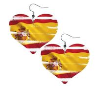 Orecchini a forma di cuore in pelle con stampa bandiera della Spagna, eleganti e leggeri, per donne e ragazze, taglia unica, in pelle, senza pietre preziose