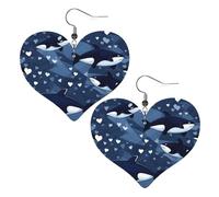 Orecchini a forma di cuore in pelle con stampa di balena assassina, eleganti e leggeri, per donne e ragazze, taglia unica, in pelle, senza pietre preziose