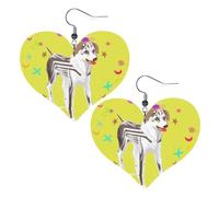 Orecchini a forma di cuore in pelle con stampa di cani grigi e bianchi, eleganti e leggeri, per donne e ragazze, taglia unica, in pelle, senza pietre preziose