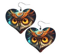 Orecchini a forma di cuore in pelle con stampa di gufo anime, eleganti e leggeri, pendenti per donne e ragazze, taglia unica, in pelle, senza pietre preziose
