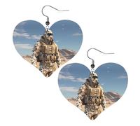 Orecchini a forma di cuore in pelle con stampa mimetica del deserto, eleganti e leggeri, pendenti per donne e ragazze, taglia unica, in pelle, senza pietre preziose