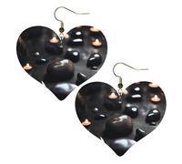 Orecchini a forma di cuore nero con pietre misteriose stampate, alla moda, leggeri, accessori da donna perfetti per feste e San Valentino.