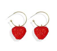 Orecchini a forma di cuore rosso, da donna, regalo di San Valentino per lei, con strass, orecchini pendenti a forma di cuore, gioielli per San Valentino, accessori da donna, Metallo, Non pietra