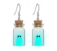 Orecchini a forma di fantasma in bottiglia che si illuminano al buio, con ciondolo blu spettrale, design unico a forma di piccolo fantasma per regali di Halloween da donna