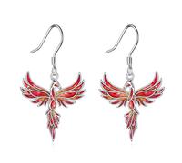 Orecchini a forma di fenice in argento sterling con fenice rossa ascendente, idea regalo per donna