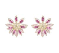 Orecchini A Forma Di Fiore A Doppio Strato Tridimensionale Dal Temperamento Europeo E Americano For Le Donne, Alla Moda E Completamente Intarsiati Con Orecchini A Forma Di Girasole In Zirconio Colorat