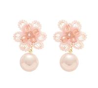 Orecchini a forma di fiore di mica con perle di cristallo artificiale, alla moda, eterei e di fascia alta