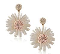 Orecchini a forma di fiore di rafia, in stile bohémien, graziosi orecchini pendenti in rafia e rattan, alla moda, per primavera, estate, spiaggia, vacanze, idea regalo, Rattan, rafia naturale