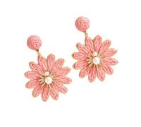 Orecchini A Forma Di Fiore In Rafia Rosa per Donna, Fatti A Mano, In Paglia Di Rattan, con Pendenti A Forma Di Fiore, Stile Boho, Floreali, Estivi, Da Spiaggia, Gioielli Tropicali