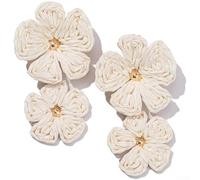 Orecchini a forma di fiore rifiniti a mano, interamente realizzati con fibre di erba Lafite, geometria stratificata crea un riflesso dinamico della luce (bianco)