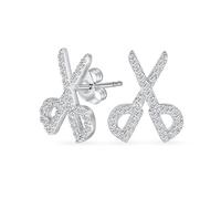 Orecchini A Forma Di Forbici Per Capelli Con Accenti Di Zirconi Cubici, Alla Moda E Fantasiosi, Per Donne, Adolescenti, Parrucchieri E Stilisti Di Saloni Di Bellezza. In Argento Sterling .925
