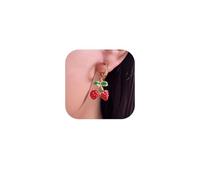 Orecchini a forma di fragola da donna unici a goccia con ciliegia, graziosi orecchini a cerchio placcati in oro, orecchini a forma di frutta, gioielli estivi smaltati rossi, One Size, Metallo, Nessuna