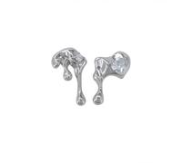 Orecchini a forma di fusione irregolare per le donne Ornamento dell'orecchio asimmetrico intarsiato di zircone con cuore in rame color argento per eventi quotidiani del party club