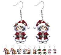 Orecchini a forma di gattino natalizio, graziosi orecchini a forma di gatto, design divertente per le feste, perfetti per le feste di Natale e un ottimo regalo per gli amanti dei gatti