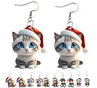 Orecchini a forma di gattino natalizio, graziosi orecchini a forma di gatto, design divertente per le feste, perfetti per le feste di Natale e un ottimo regalo per gli amanti dei gatti