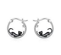 Orecchini a forma di gatto nero, per donne, ragazze, in argento Sterling, graziosi orecchini a forma di animale, ipoallergenici, amanti dei gatti, regalo di Halloween
