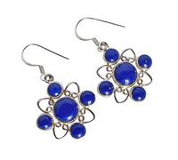 Orecchini a forma di lapislazzuli, 8 mm e 4 mm, cabochon rotondo, in argento Sterling 925, set di lunetta, gioielli con pietre preziose blu profondo, regalo fatto a mano per le donne, design artistico