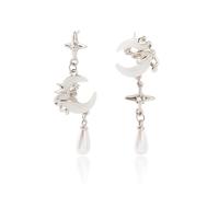 Orecchini a forma di luna, orecchini da donna, in argento, a forma di stella, fata, gioielli gotici, gioielli celesti asimmetrici, orecchini pendenti a forma di strega, luna crescente, stella celeste