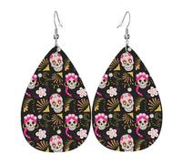 Orecchini a forma di margherita con teschio rosa per donne, orecchini colorati in pelle a goccia per le donne alla moda, orecchini a goccia gioielli