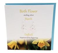 Orecchini a forma di narciso in argento sterling con fiore della nascita di marzo, orecchini a goccia in argento Sterling, biglietto regalo per gioielli fatti a mano, felicità e nuovi inizi, biglietto