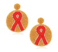 Orecchini a forma di nastro rosso rosa con perline per la sensibilizzazione al cancro al seno HIV sopravvissuta al cancro al seno cerchio orecchini pendenti per donne sopravvissute gioielli regali