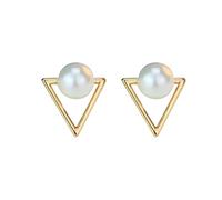 Orecchini a forma di perla con telaio a triangolo d'oro da donna, orecchini geometrici minimalisti con perla, gioielli moderni e delicati da indossare ogni giorno