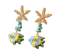 Orecchini a forma di pesce echinoderm con colofonia sottile con dettagli in pietra per accessori per outfit stagionali Orecchini di raccolta di sabbia sontuosa, One Size, come descritto, come