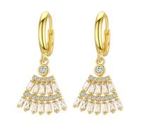 Orecchini a forma di piccolo ventaglio con zirconi Huggie, placcati in oro ramato, orecchini abbinati per feste, da donna, scelta regalo
