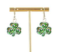 Orecchini a forma di quadrifoglio, in acrilico 2D, orecchini pendenti a forma di foglia verde arcobaleno, gioielli per feste, da donna, colore verde