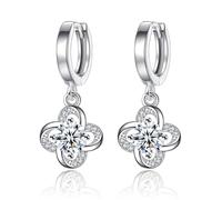 Orecchini a forma di quadrifoglio portafortuna a forma di erba con micro zirconi intarsiati scintillanti orecchini pendenti per accessori da donna, Misura unica, Acciaio inossidabile, Zirconia cubica