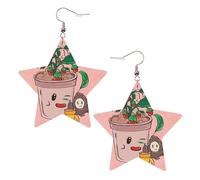 Orecchini a forma di stella in pelle bianca alla moda da donna, con stampa di semi di girasole e fragole, leggeri e alla moda, One Size, Pelle, Nessuna pietra preziosa