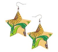 Orecchini a forma di stella in pelle bianca alla moda da donna, con stampa di semi di girasole e girasoli, leggeri e alla moda, Misura unica, Pelle, Nessuna pietra preziosa